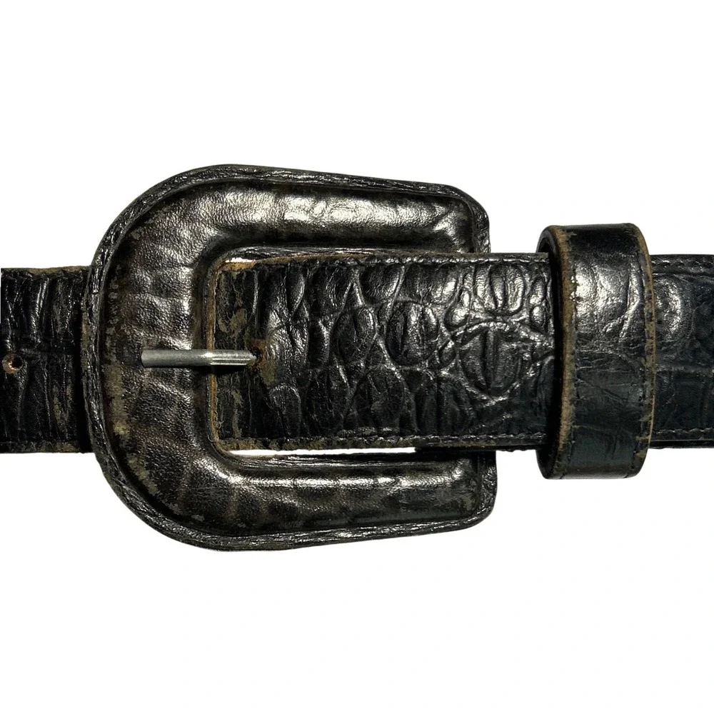 A. Brod Vintage Big Buckle Crocodile Embossed Leather Belt‎ Made in USA 23